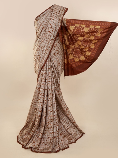 

Pothys Beige Pure Silk Printed Bagh Saree