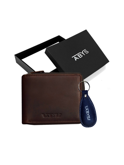 

ABYS Unisex Brown & Blue Genuine Leather Accessory Gift Set