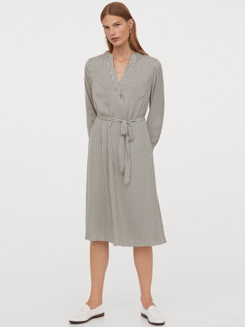 

H&M Women White Printed Tie-belt satin dress