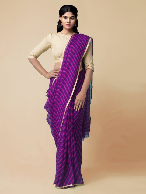 

Unnati Silks Purple Pure Chiffon Striped Patola Saree