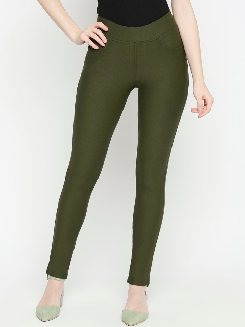 

fungus Women Olive Green Solid Slim Fit Jeggings