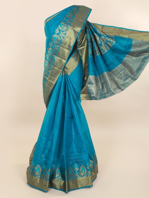 

Pothys Blue & Gold-Toned Pure Silk Woven Design Tussar Saree