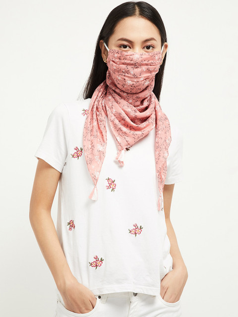 

max Women Pink & Grey Floral Printed Scarf