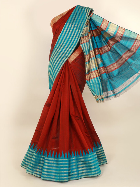 

Pothys Maroon & Blue Jute Silk Solid Saree