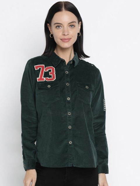 

Pepe Jeans Women Teal Green Regular Fit Solid Casual Shirt