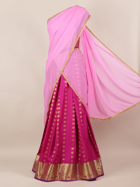 

Pothys Pink Solid Poly Chiffon Half Saree