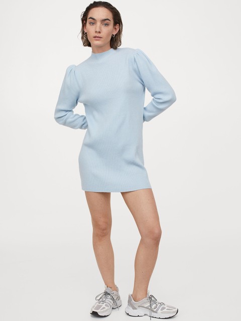 

H&M Women Turquoise Blue Rib-knit dress