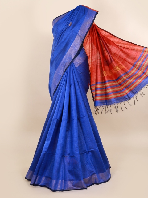 

Pothys Blue Solid Jute Silk Saree