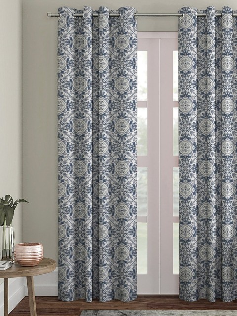 

HOUZZCODE Blue & White Printed Single Black Out Door Curtain