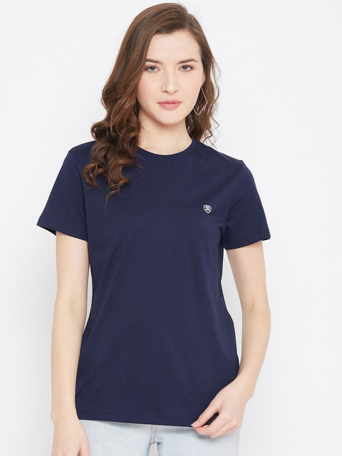 

Octave Women Navy Blue Solid Round Neck T-shirt