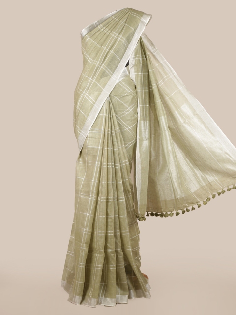 

Pothys Green Checked Linen Blend Saree