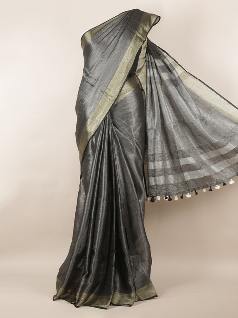 

Pothys Grey Solid Linen Blend Saree