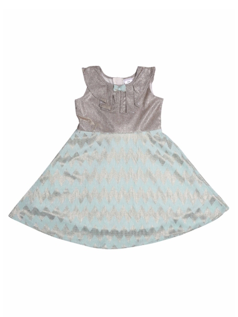

Doodle Girls Green & Grey Self Design Fit and Flare Dress