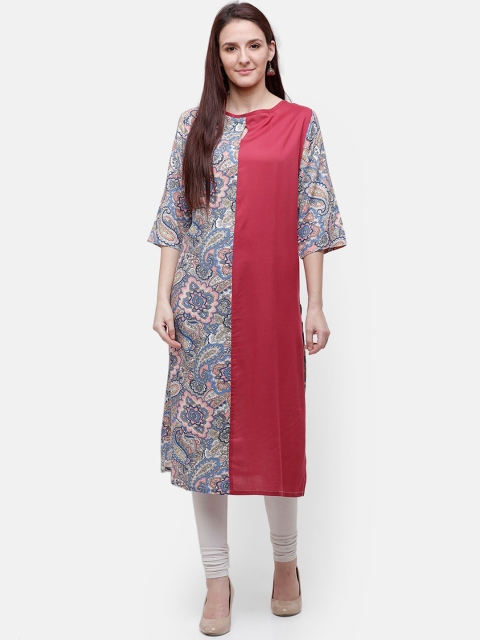 

Rasada Women Pink & White Floral Printed Keyhole Neck Kurta