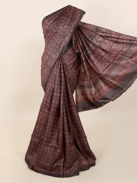 

Pothys Grey Pure Silk Printed Dabu Saree
