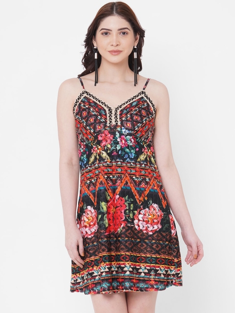 

bebe Women Multicoloured Printed Fit and Flare Dress, Multi