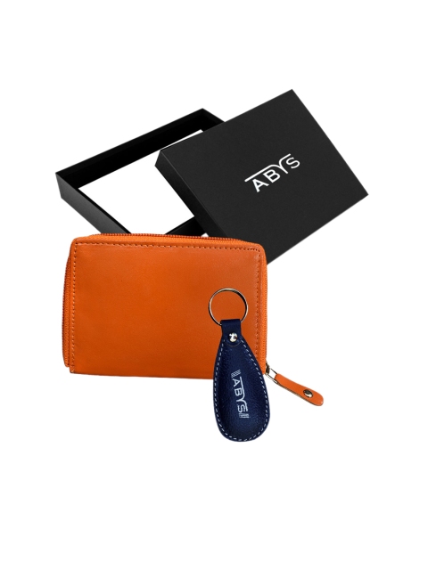 

ABYS Unisex Orange & Navy Blue Solid Genuine Leather Accessories Gift Set