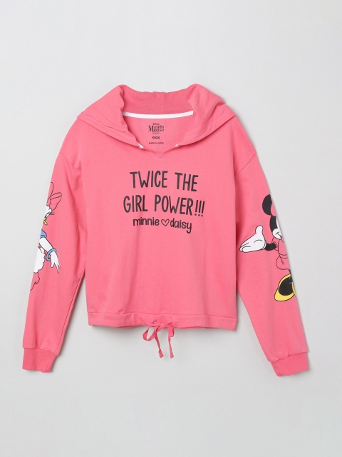 

max Girls Pink & Black Daisy Duck Printed Hooded Sweatshirt