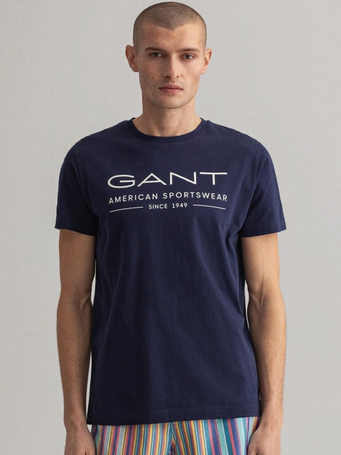 

GANT Men Navy Blue Printed Round Neck T-shirt