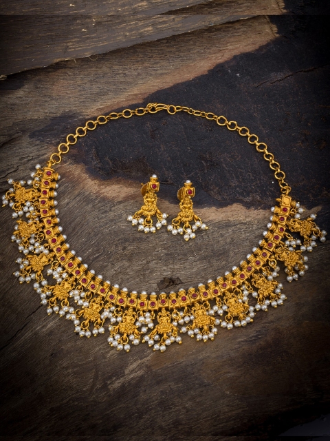

Alankruthi Gold-Plated & Pink Stone Studded Beaded Laxmi Motif Jewellery Set