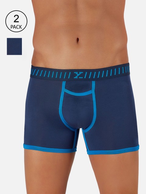 

XYXX Men Pack Of 2 Blue Solid IntelliSoft Antimicrobial Vibe Trunks XYTRNK2PCKN149