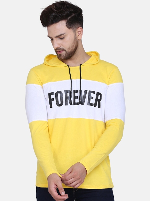 

KAY DEE Men Yellow Colourblocked Polo Collar Hooded Pure Cotton T-shirt
