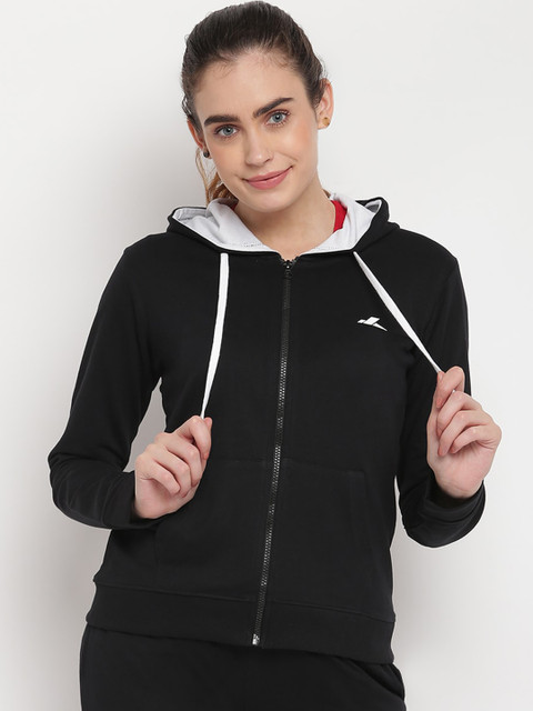 

SPARROWHAWK Women Black Solid Hooded Sweatshirt