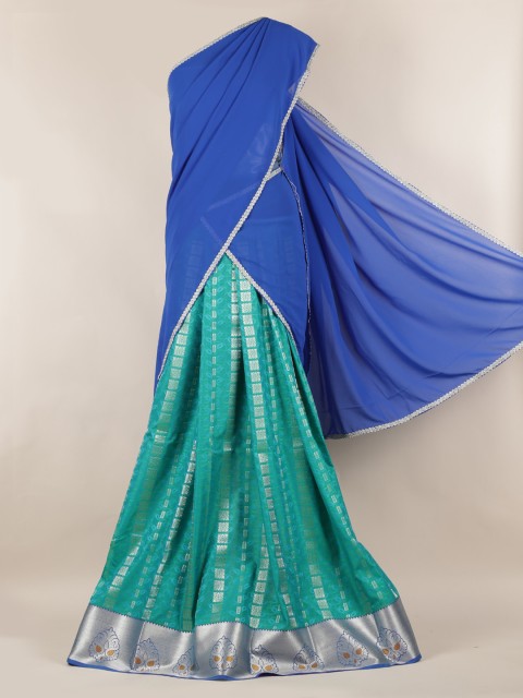 

Pothys Blue & Green Net Solid Lehenga Half Saree