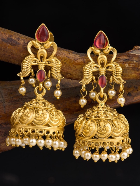 

Alankruthi Gold-Toned & Red Dome Shaped Jhumkas