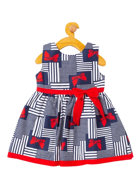 

The Magic Wand Infant Girls Red & Navy Blue Printed Fit and Flare Dress