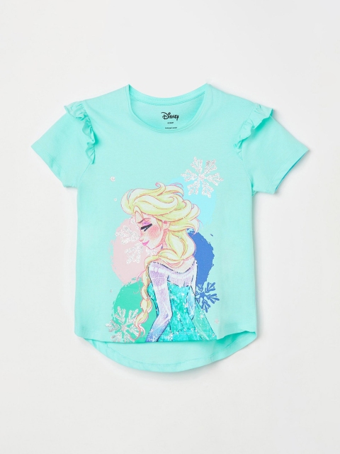 

Fame Forever by Lifestyle Green Frozen Printed Cape Sleeves Pure Cotton Top