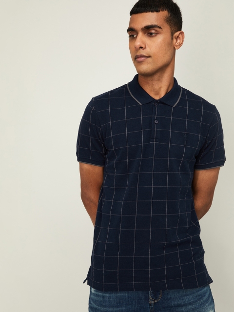 

Bossini Men Navy Blue Checked Polo Collar T-shirt