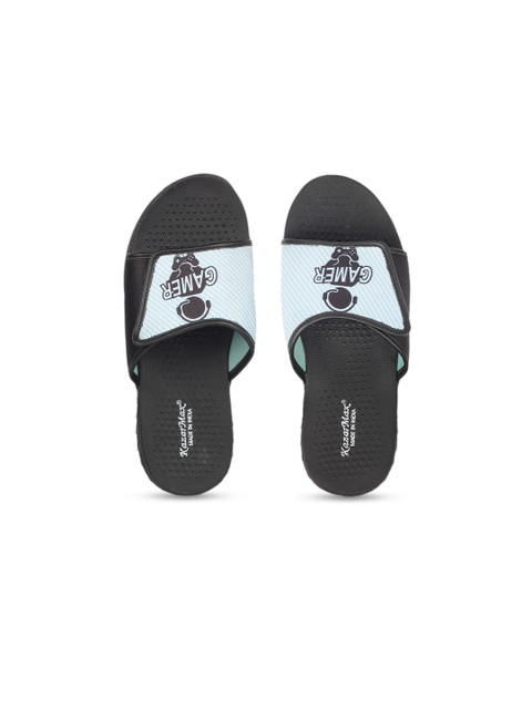 

KazarMax Boys Black & Blue Printed Sliders