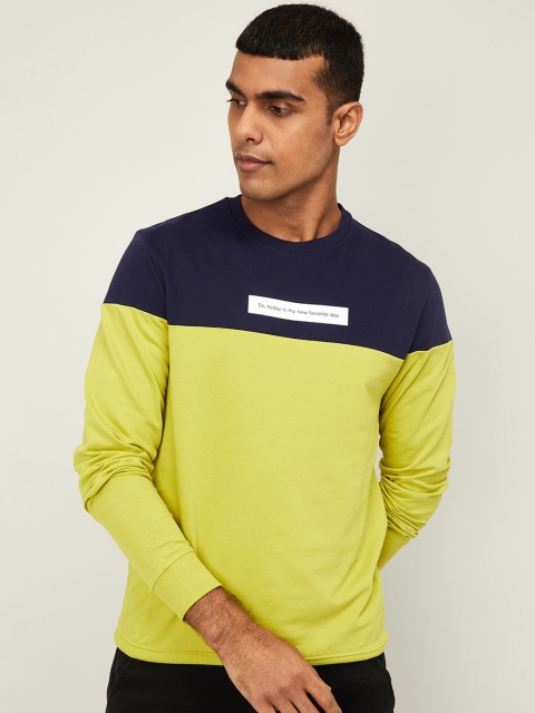 

Fame Forever by Lifestyle Men Lime Green & Navy Blue Colourblocked Sweatshirt