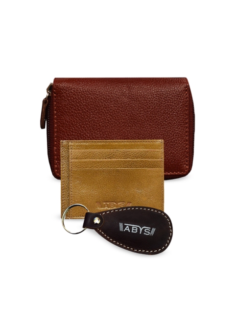 

ABYS Men Brown & Yellow Leather Accessory Gift Set
