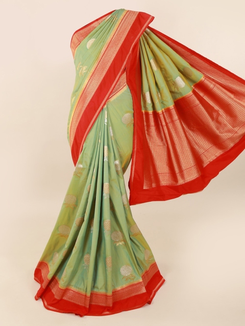 

Pothys Green & Gold-Toned Pure Silk Woven Design Saree
