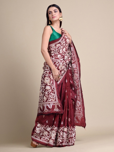 

Mitera Maroon & White Pure Silk Embroidered Handloom Saree