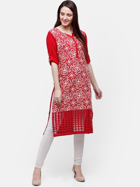 

Rasada Women Red & White Printed Straight Kurta