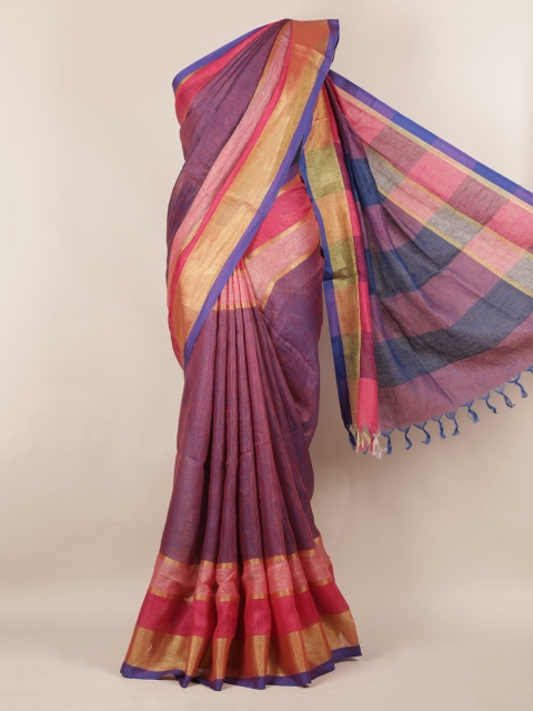 

Pothys Purple & Beige Linen Blend Colourblocked Saree