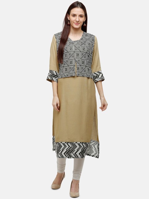 

Rasada Women Beige & Black Geometric Printed Kurta