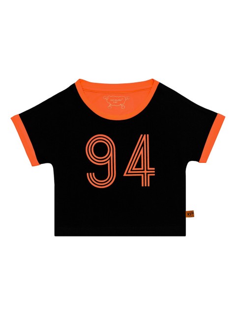 

Kid Studio Black & Orange Printed Pure Cotton Crop Top