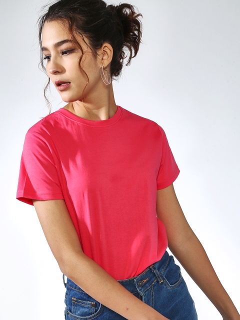 

Blue Saint Women Pink Solid Round Neck T-shirt
