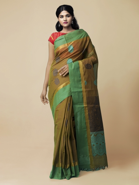 

Unnati Silks Green Pure Cotton Woven Design Uppada Saree