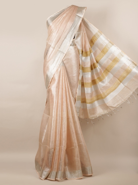 

Pothys Peach-Coloured Solid Linen Blend Saree