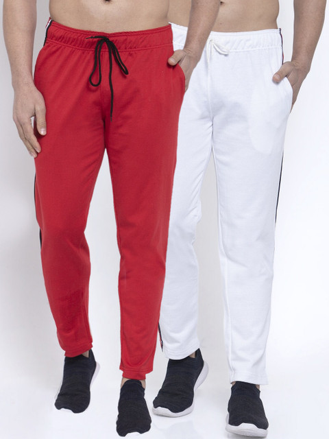 

NEUDIS Men Pack Of 2 Solid Structured-Fit Track Pants, Red