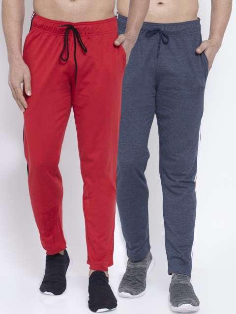 

NEUDIS Men Pack Of 2 Solid Structured-Fit Track Pants, Red