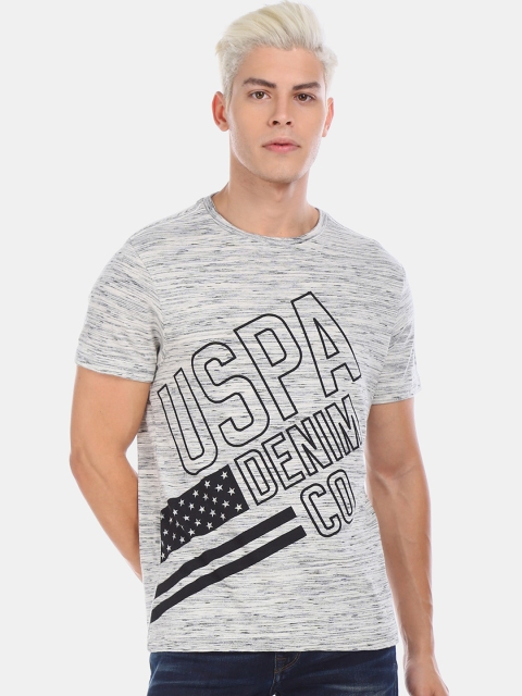 

U.S. Polo Assn. Men Grey Melange & Black Printed Round Neck T-shirt