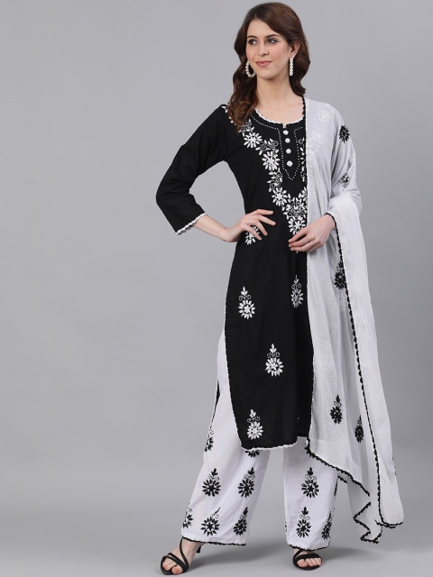 

Ishin Women Black & White Embroidered Kurta with Palazzos & Dupatta
