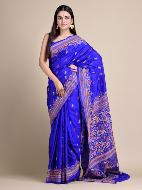 

Mitera Blue Embroidered Pure Silk Designer Saree