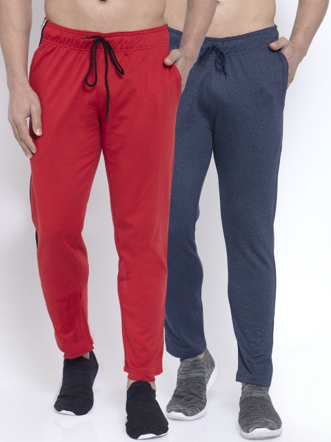 

NEUDIS Men Pack Of 2 Solid Structured-Fit Track Pants, Red